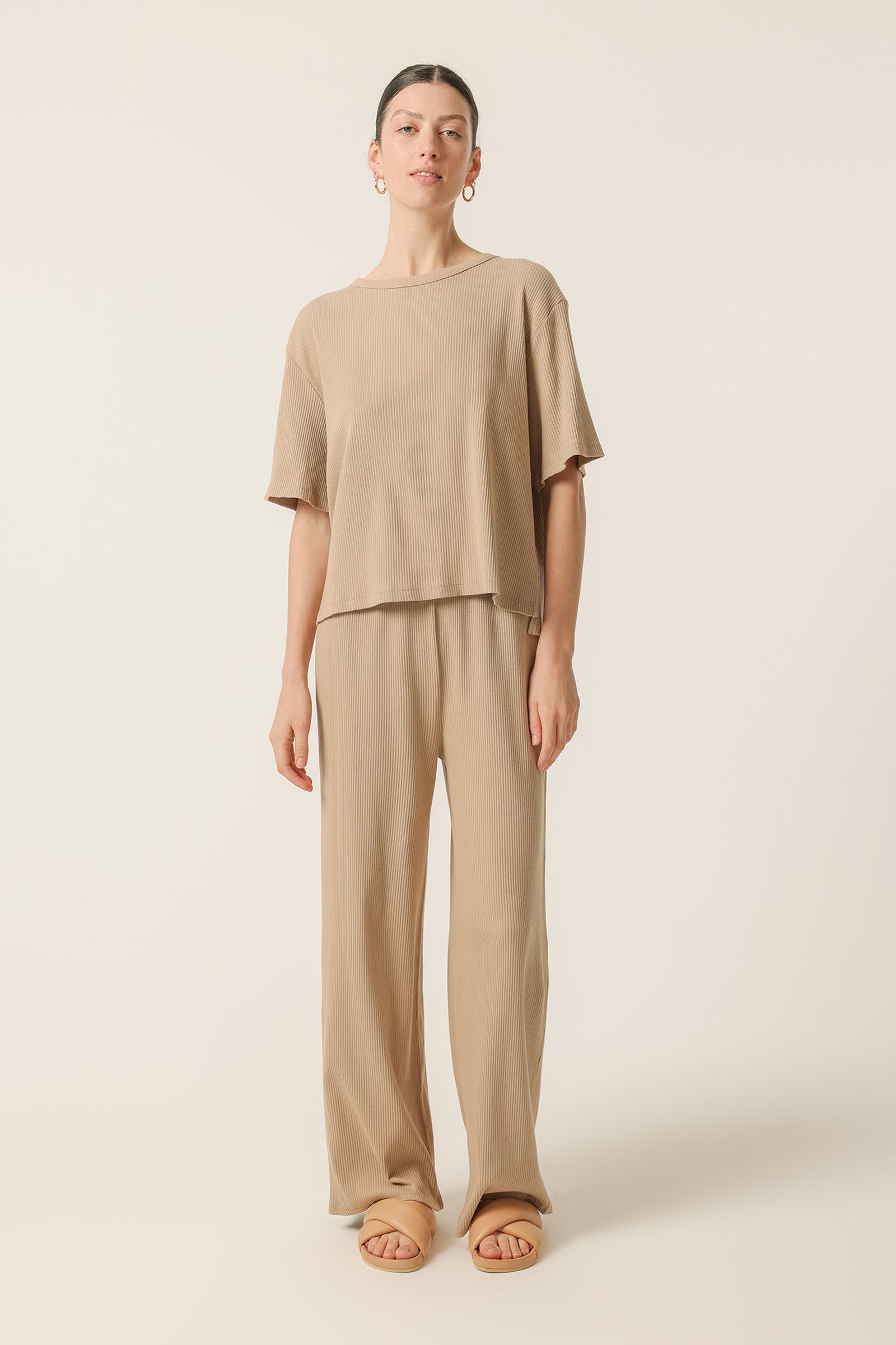Nude Lucy Lounge Rib Tee In A Beige Sepia Colour 