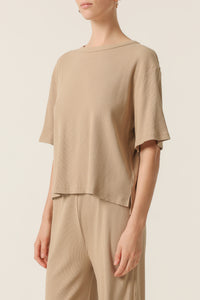 Nude Lucy Lounge Rib Tee In a Beige Sepia Colour