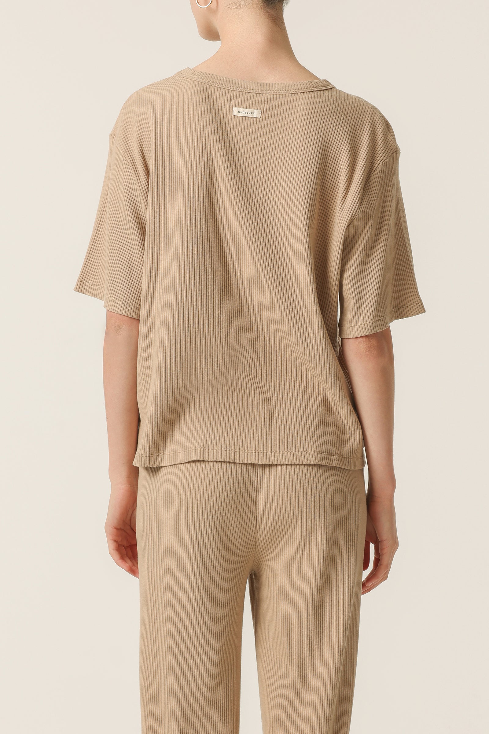Nude Lucy Lounge Rib Tee In A Beige Sepia Colour 