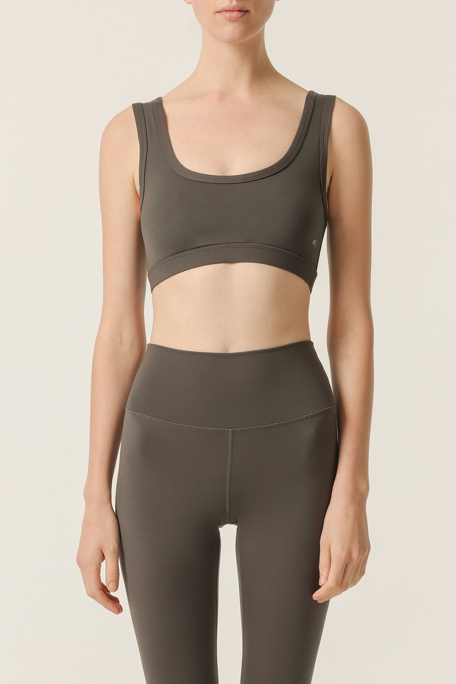 Nude Lucy Nude Active Crop Top In A Dark Grey In A Brown Coal Colour 