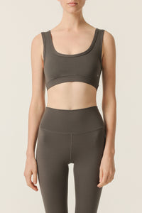 Nude Lucy Nude Active Crop Top in a Dark Grey In a Brown Coal Colour