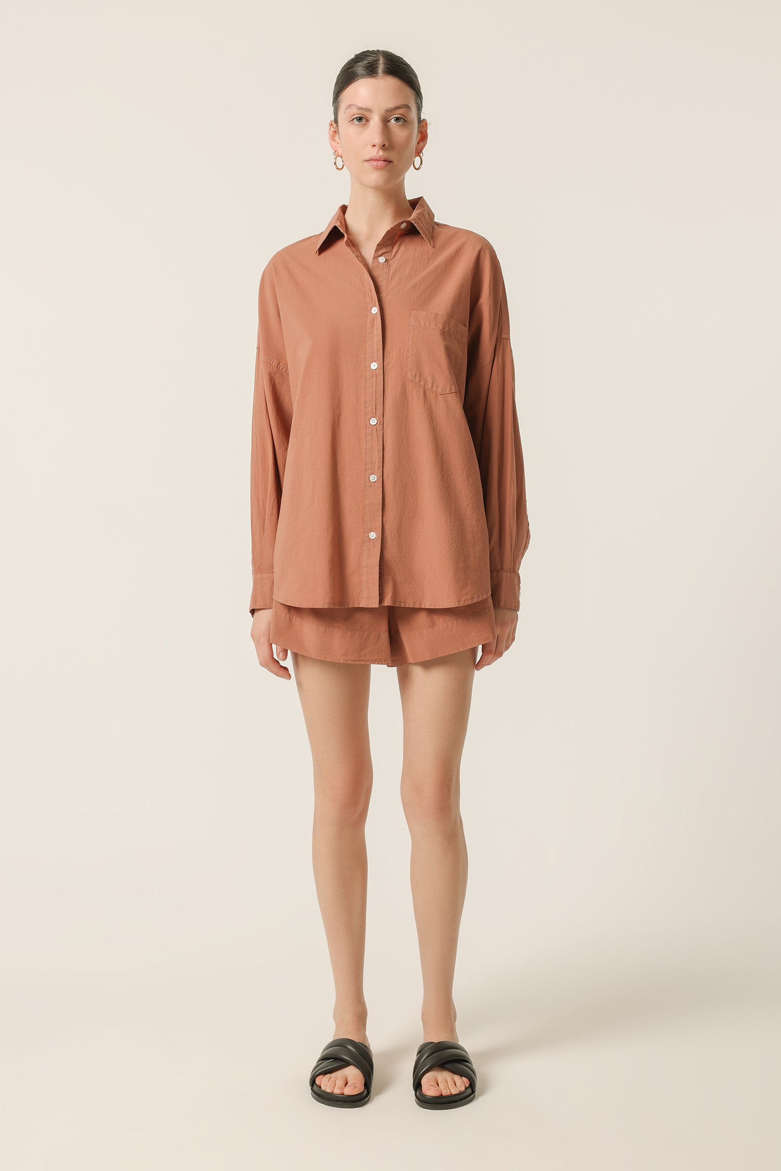 Nude Lucy Naya Washed Cotton Shirt in a Light Brown Brandy Colour