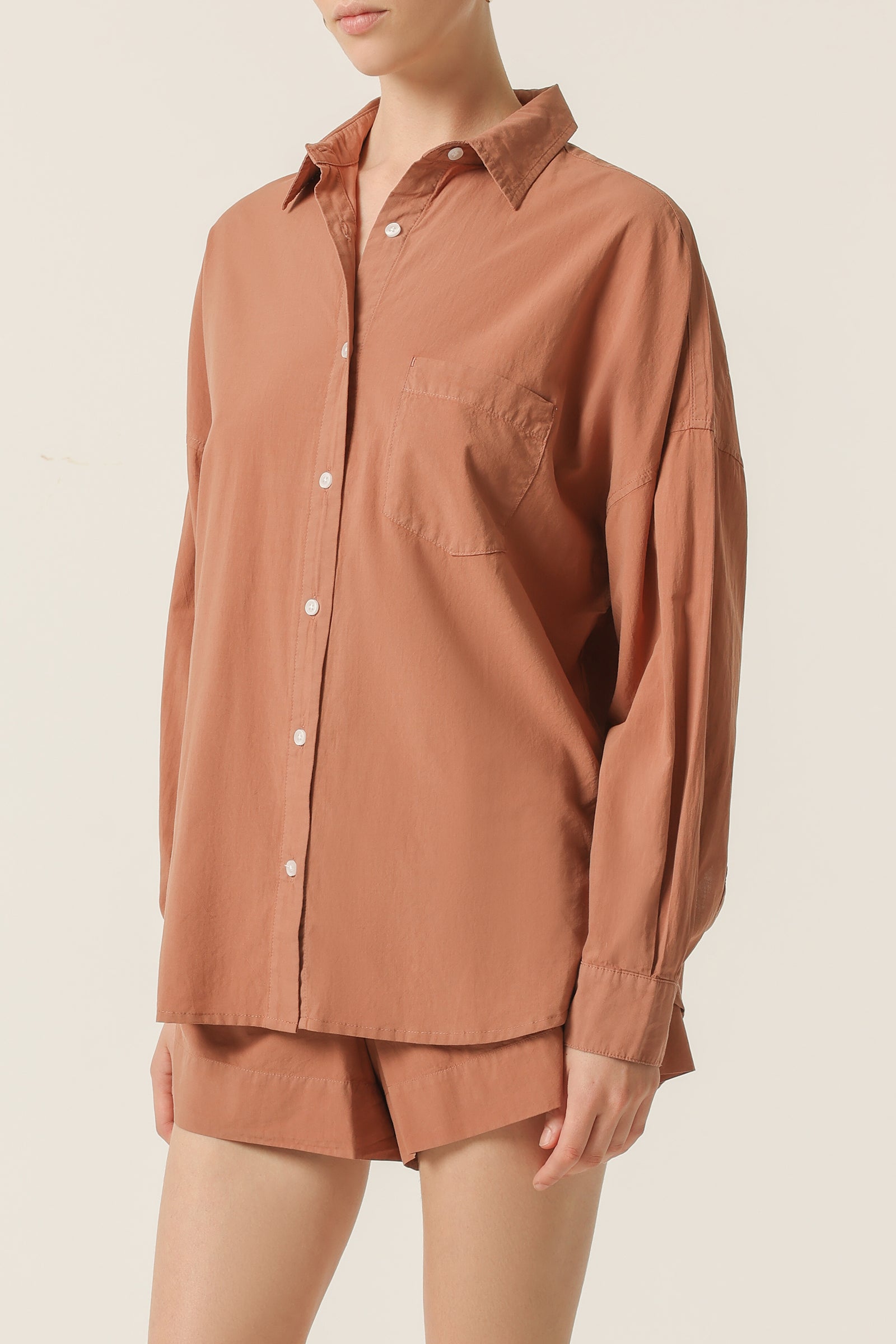 Nude Lucy Naya Washed Cotton Shirt in a Light Brown Brandy Colour