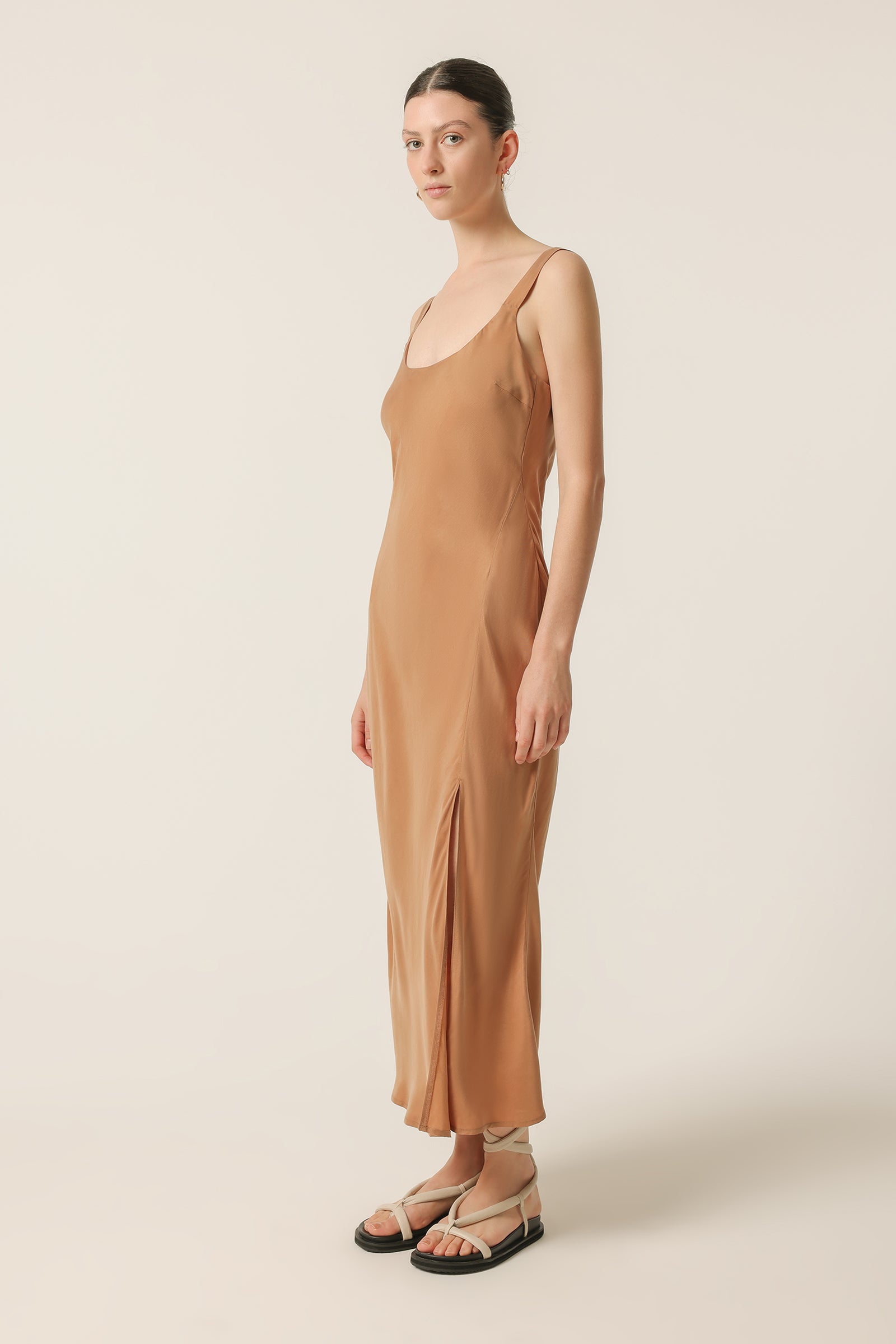 Nude Lucy Harlow Cupro Slip Dress In Maple 