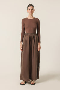 Nude Lucy Gia Cupro Maxi Skirt In a Deep Brown Bark Colour 