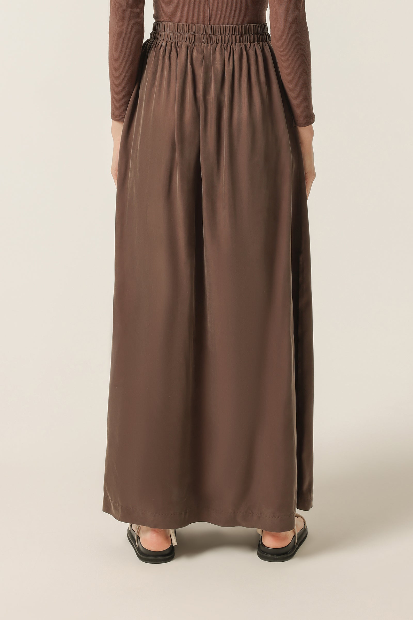 Nude Lucy Gia Cupro Maxi Skirt In A Deep Brown Bark Colour 