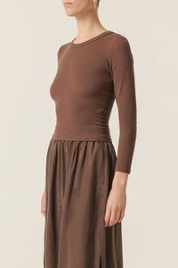 Nude Lucy Monroe Organic Long Sleeve Tee In a Deep Brown Bark Colour 