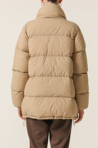 Nude Lucy Topher Longline Puffer In a Beige Sepia Colour