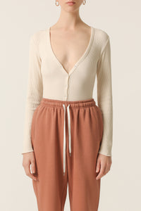 Nude Lucy Millie Long Sleeve Waffle Bodysuit in White Cloud