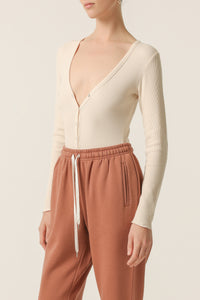 Nude Lucy Millie Long Sleeve Waffle Bodysuit in White Cloud