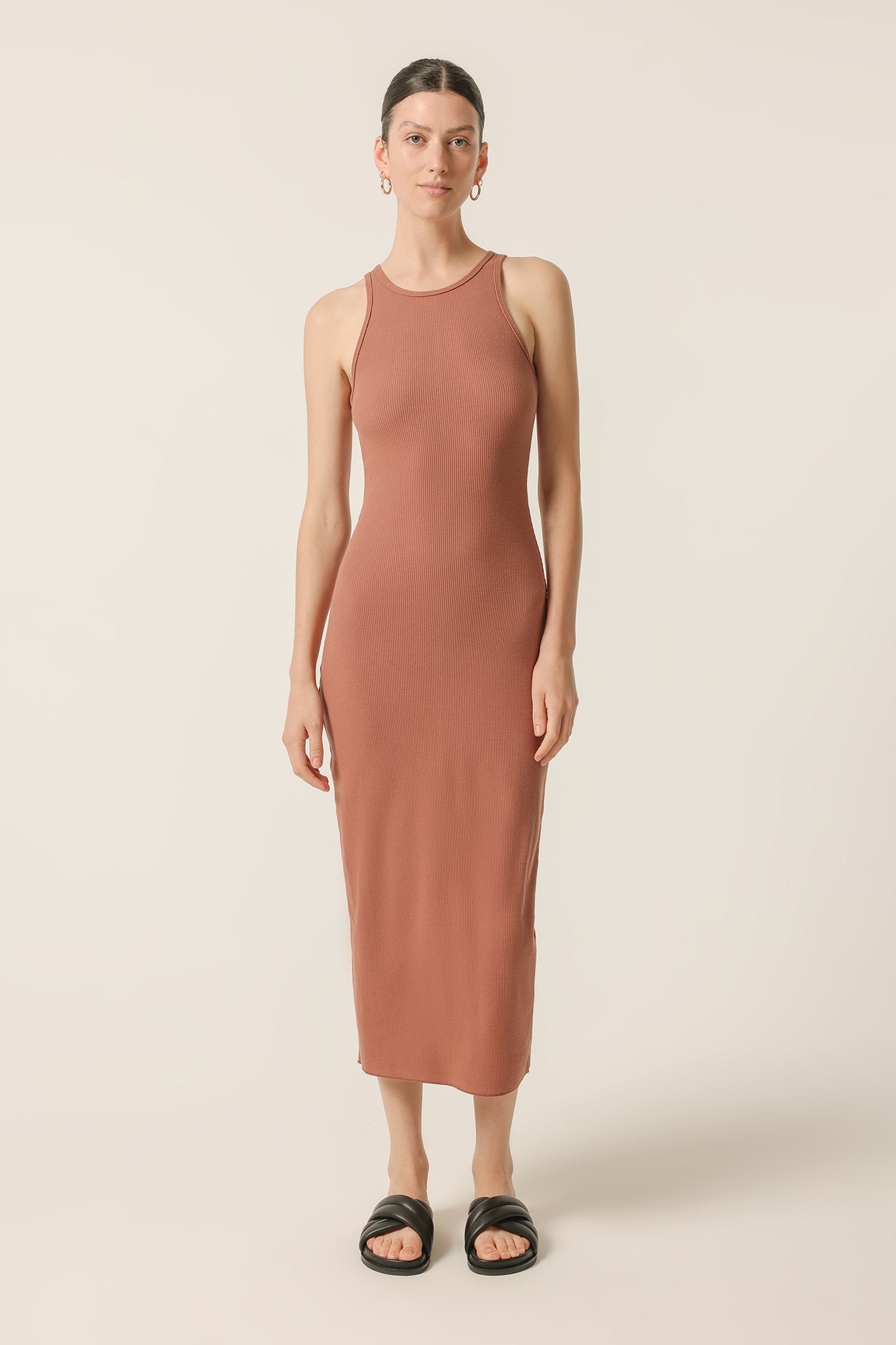 Nude Lucy Harley Waffle Dress In A Light Brown Brandy Colour 