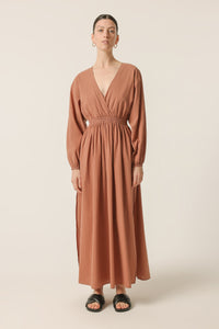 Nude Lucy Hudson Maxi Dress in a Light Brown Brandy Colour