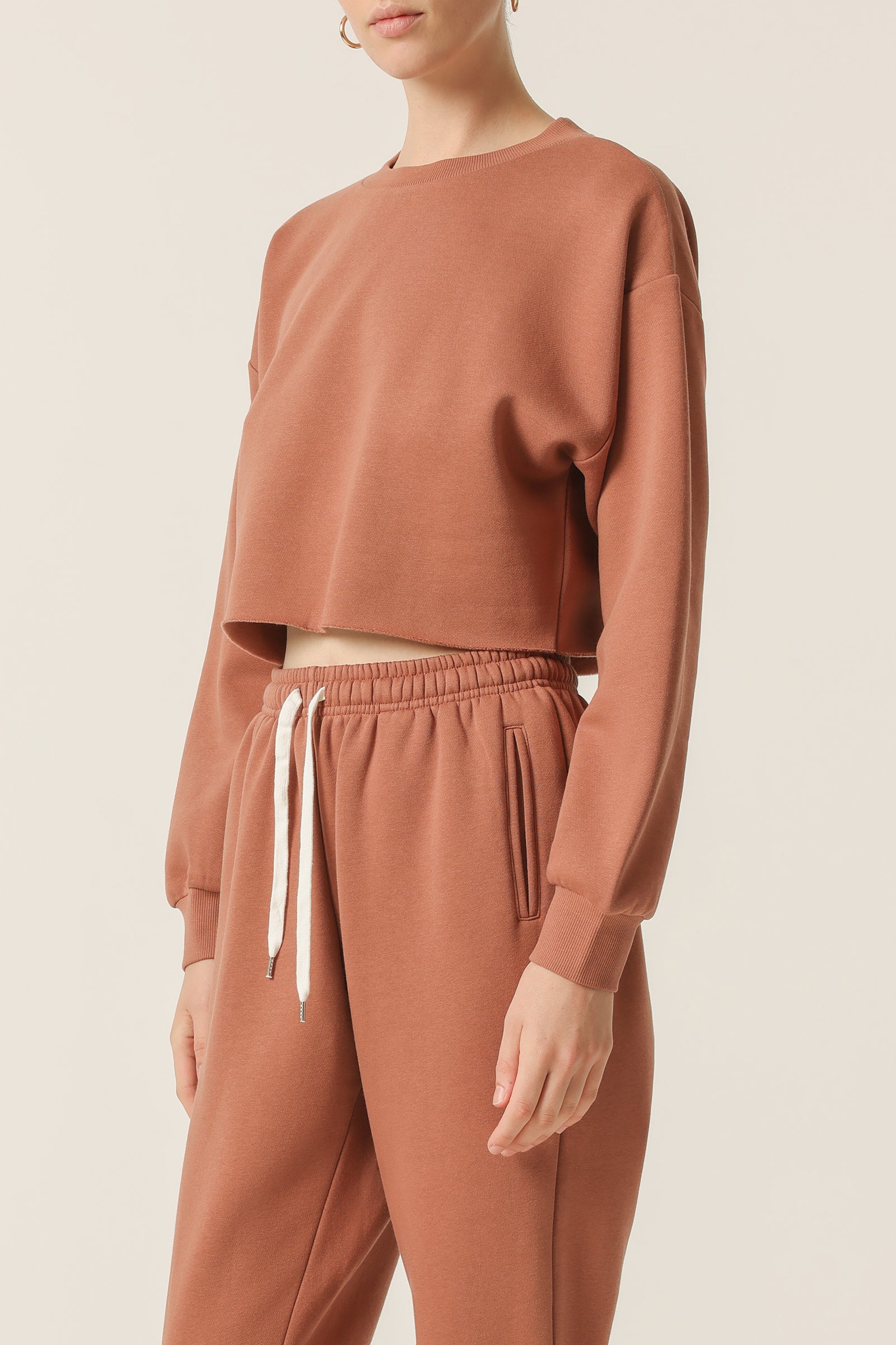 Nude Lucy Carter Classic Crop Sweat In A Light Brown Brandy Colour 