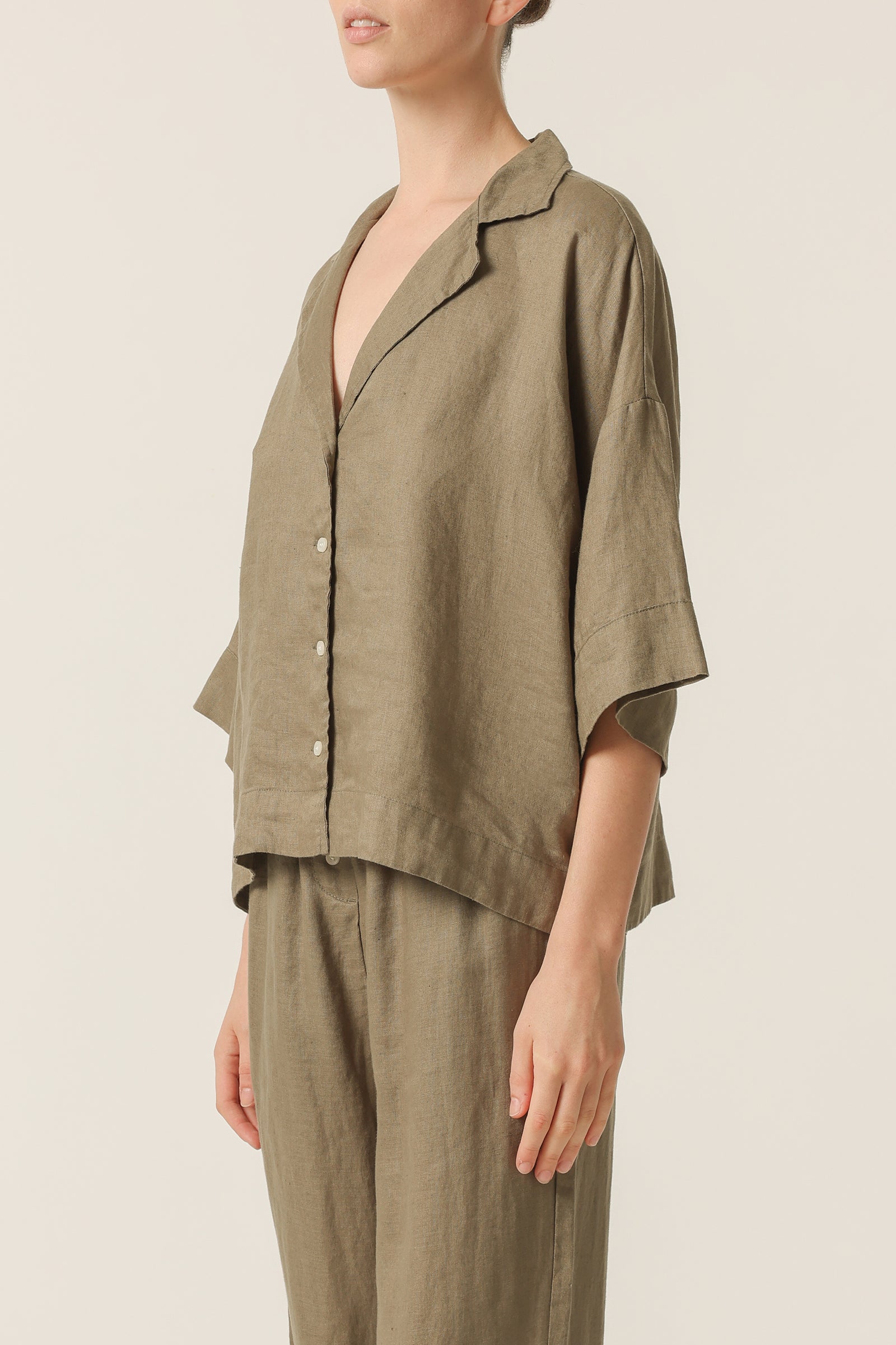 Nude Lucy Lounge Linen Shirt In a Green Willow Colour