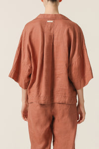 Nude Lucy Lounge Linen Shirt in a Light Brown Brandy Colour