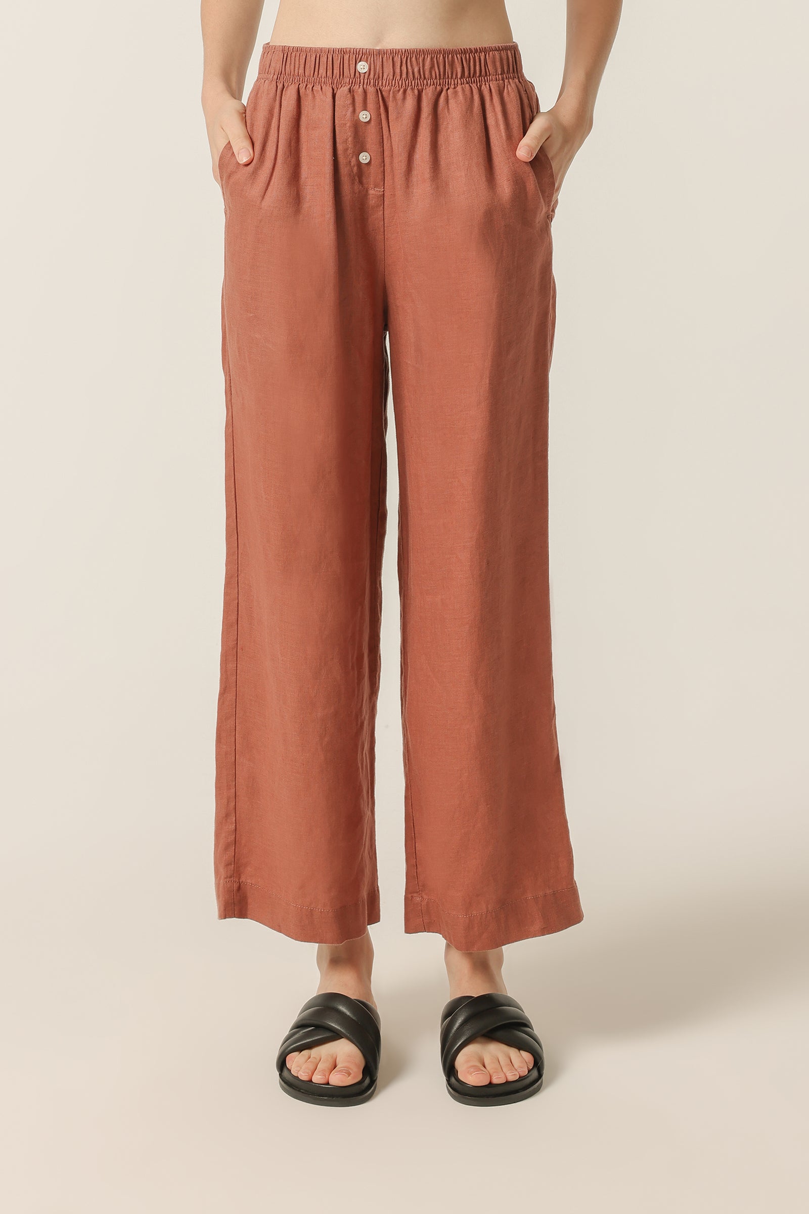 Nude Lucy Lounge Linen Crop Pant In A Light Brown Brandy Colour 