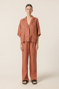 Nude Lucy Lounge Linen Shirt in a Light Brown Brandy Colour