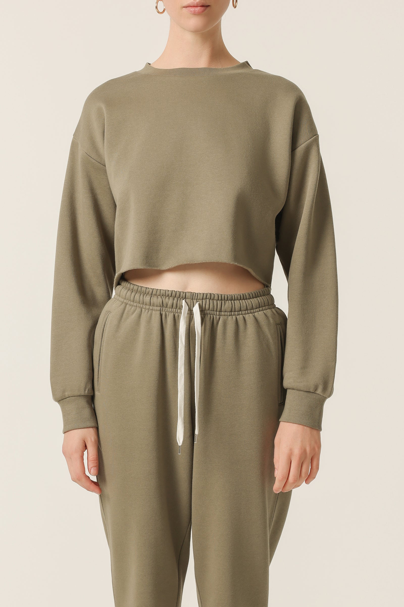 Nude Lucy Carter Classic Crop Sweat In a Green Willow Colour