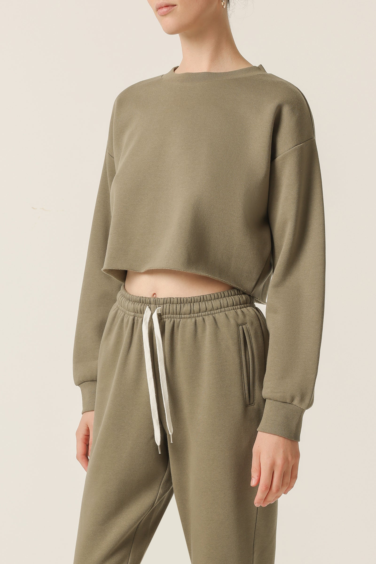 Nude Lucy Carter Classic Crop Sweat In a Green Willow Colour
