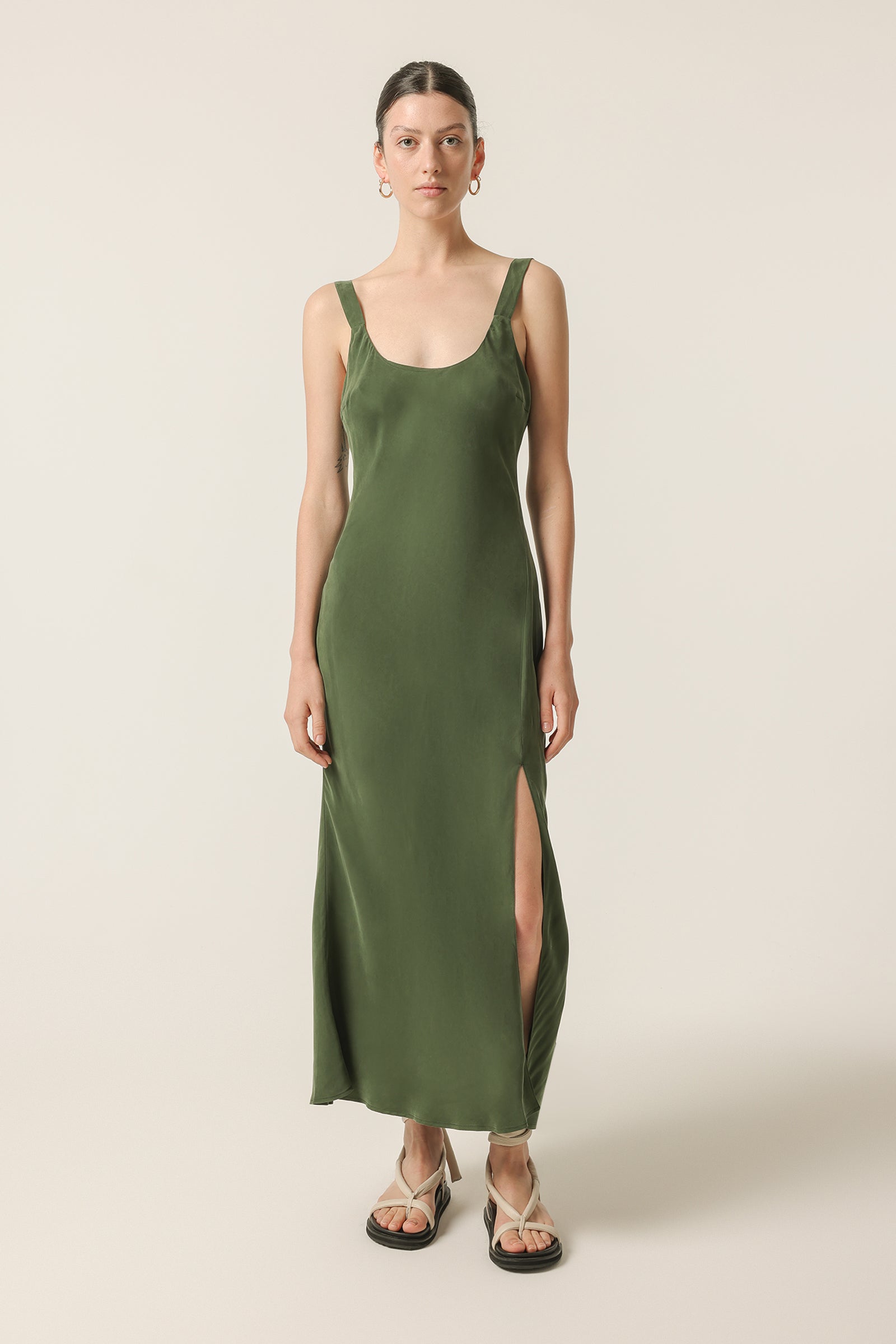 Nude Lucy Harlow Cupro Slip Dress In Pine 
