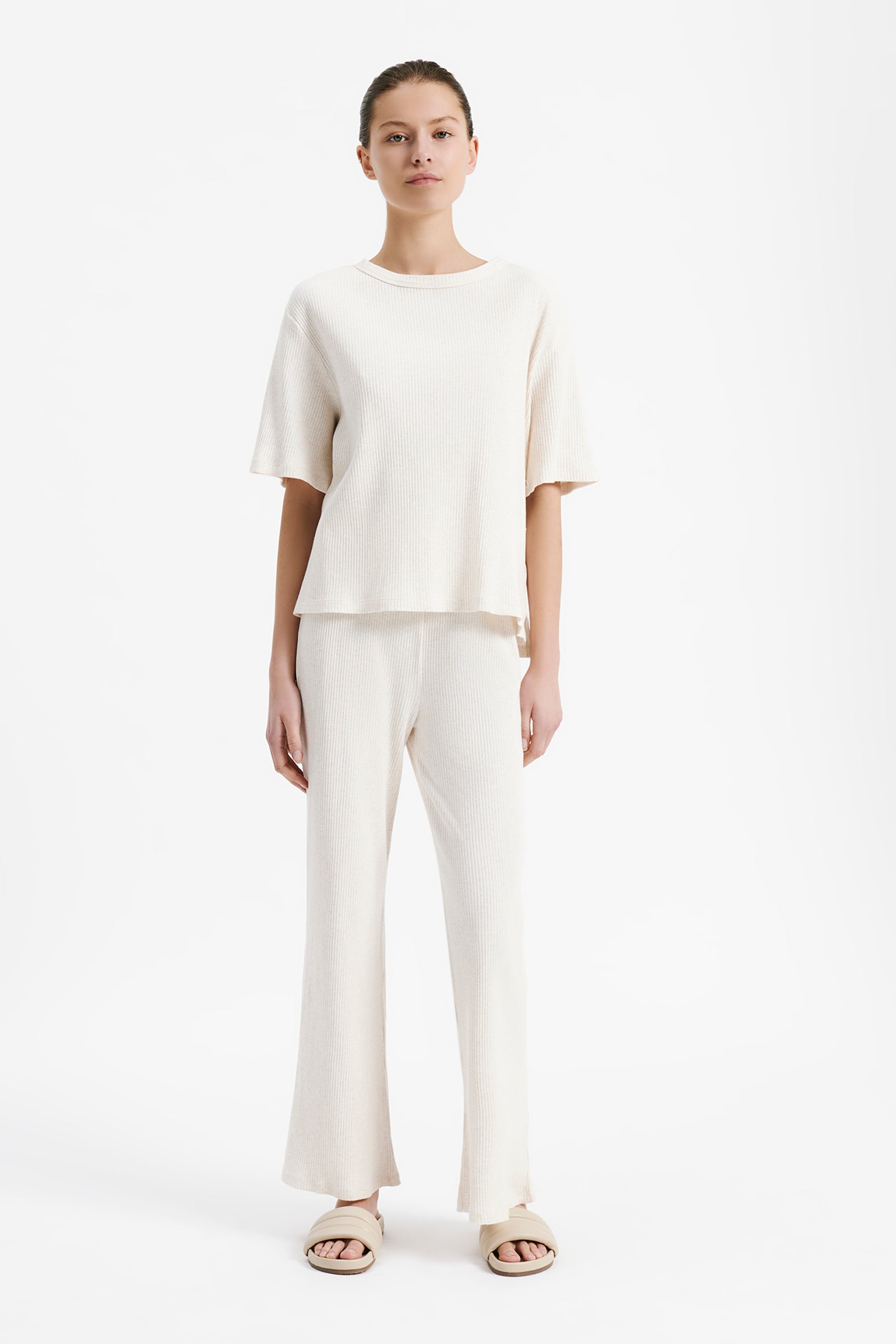 Nude Lucy Lounge Rib Culotte Cream In Marle 