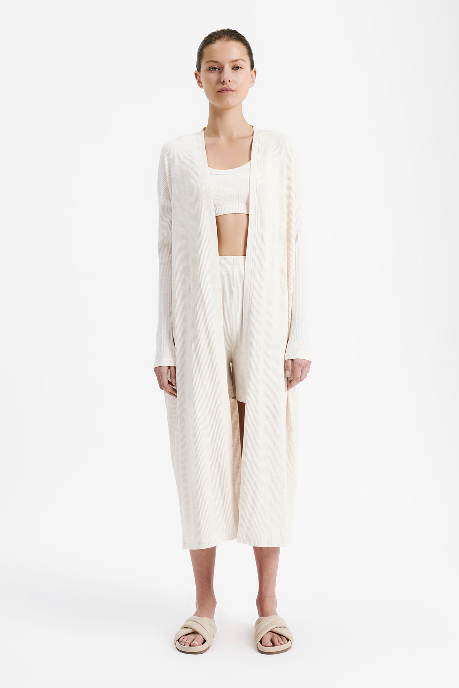 Nude Lucy Lounge Rib Longline Short Cream In Marle 