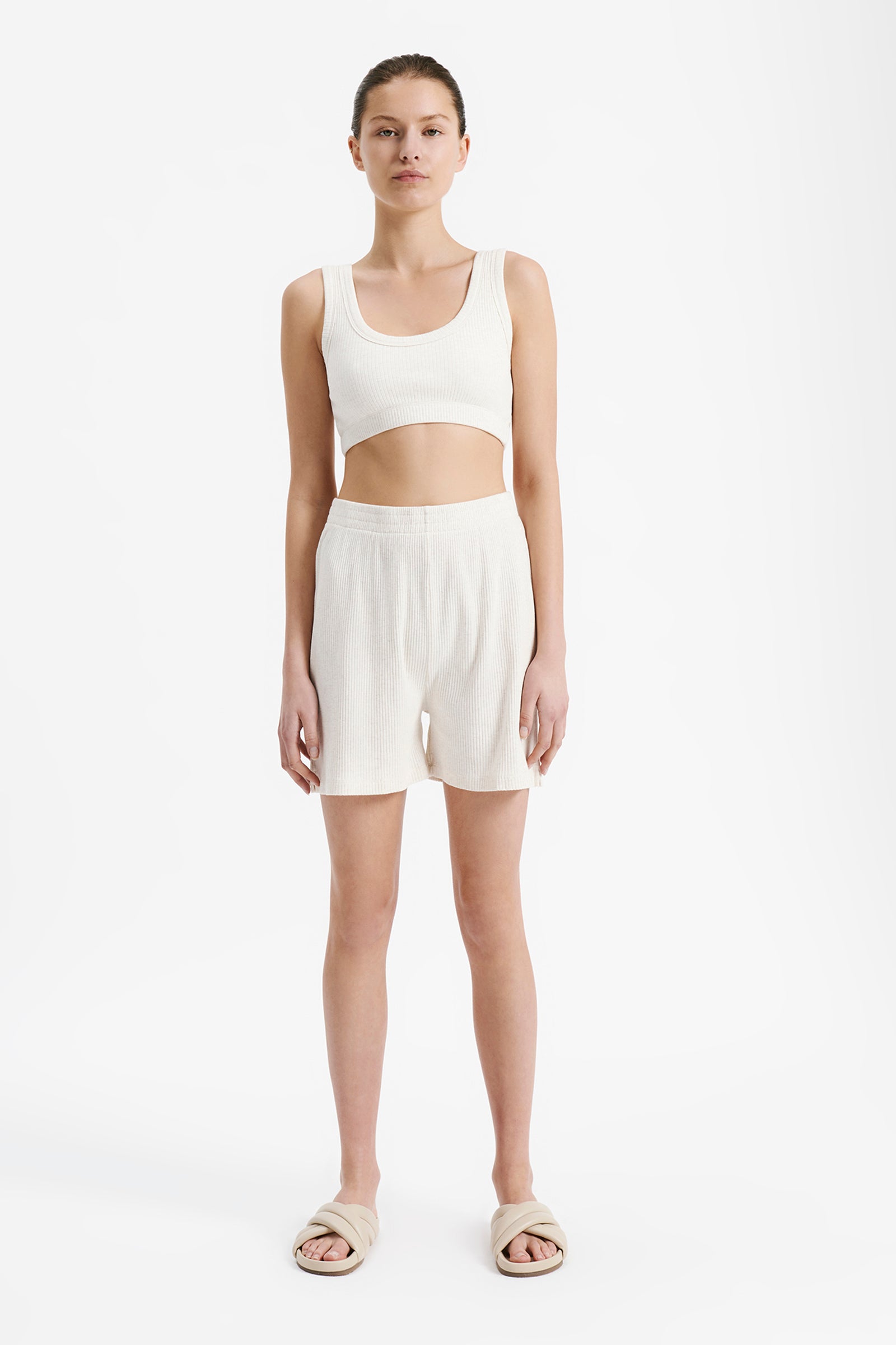 Nude Lucy Lounge Rib Longline Short Cream In Marle 