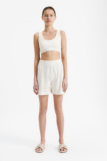 LOUNGE RIBBED LONGLINE SHORT-Cream Marle