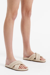 Nude Lucy Crossover Leather Slide in Bone