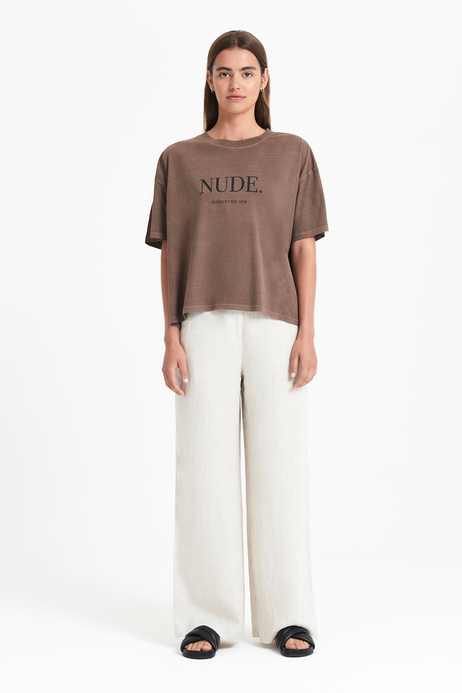Nude Lucy Nude Washed Tee in a Brown Cola Colour