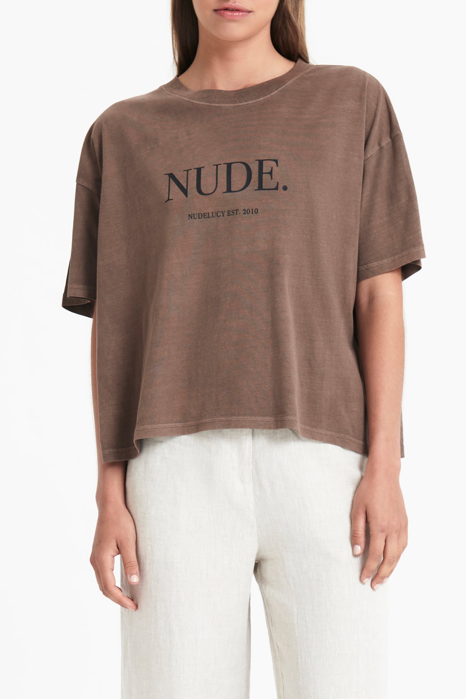 Nude Lucy Nude Washed Tee in a Brown Cola Colour