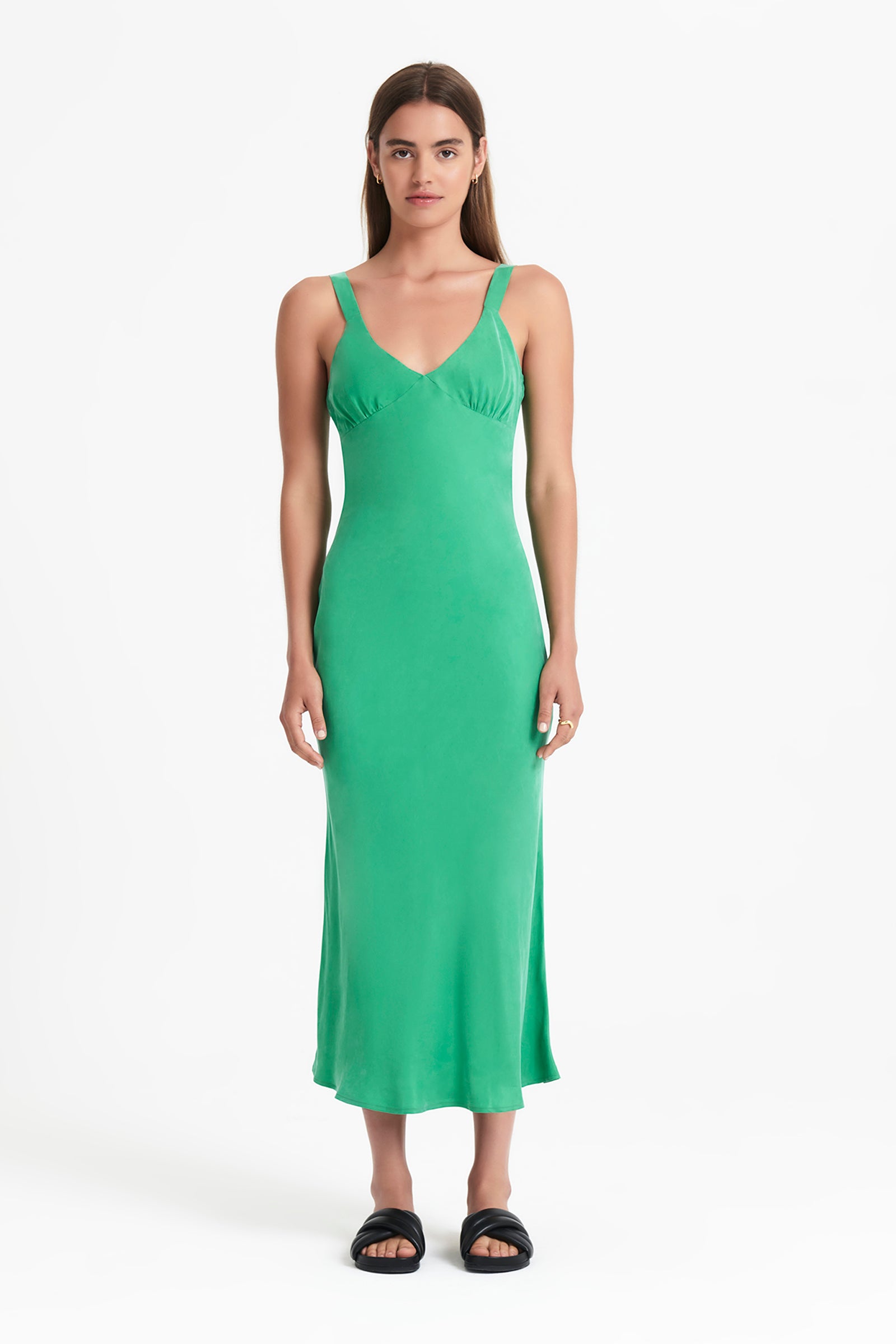 Nude Lucy Arianne Cupro Slip Dress in a Green Jade Colour