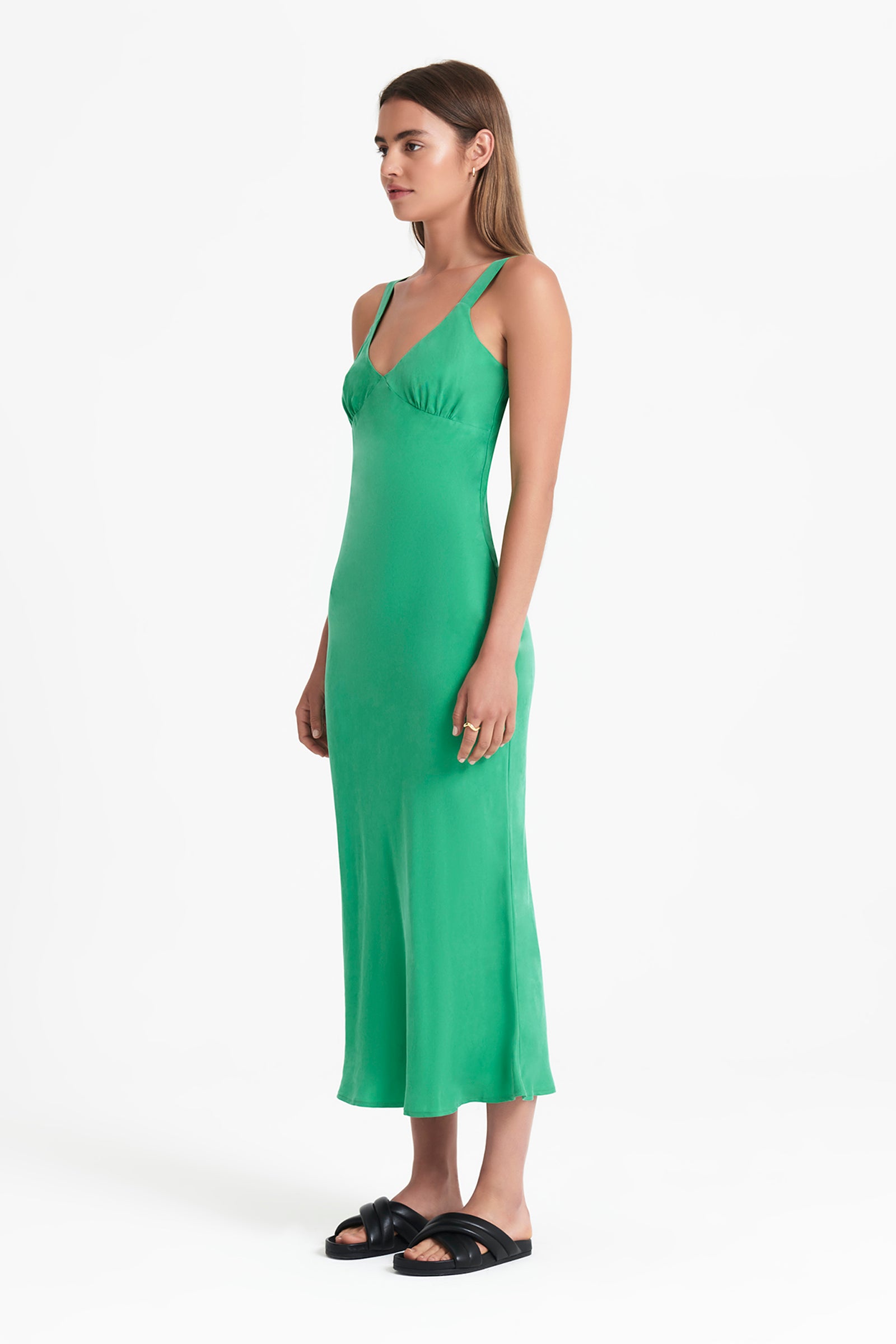 Nude Lucy Arianne Cupro Slip Dress in a Green Jade Colour