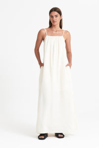 Nude Lucy Obi Linen Maxi Dress in White Cloud