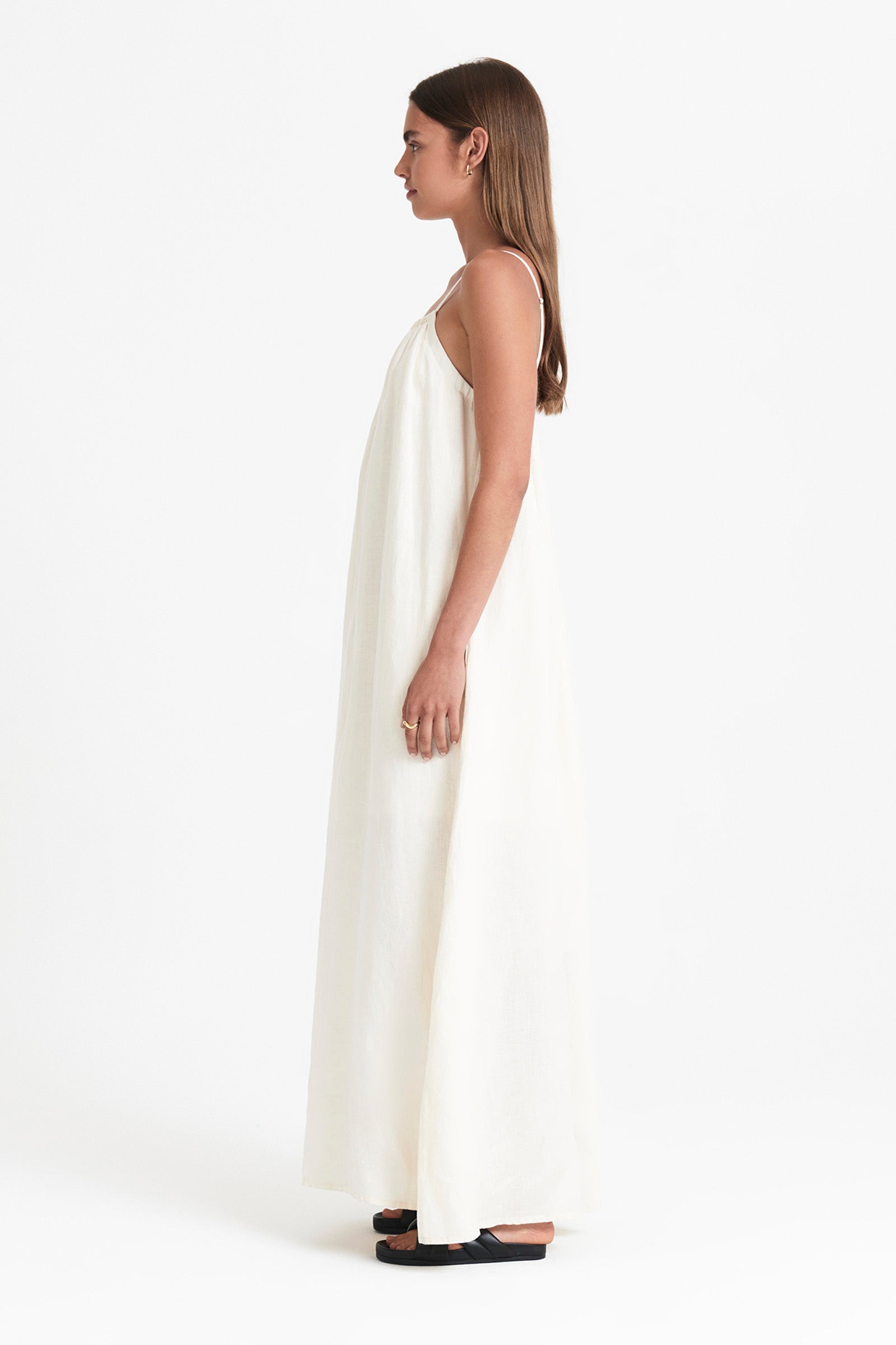 Nude Lucy Obi Linen Maxi Dress in White Cloud