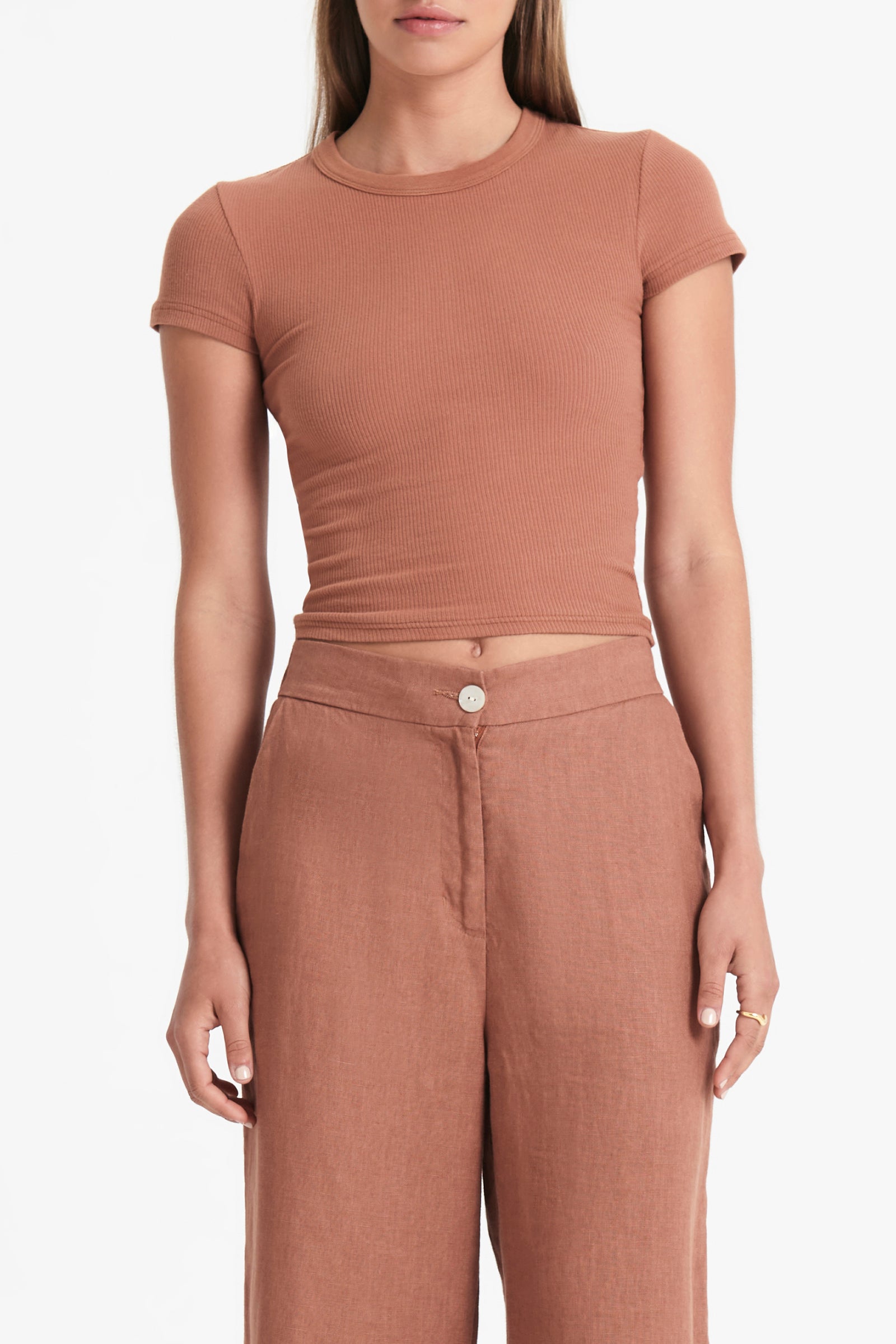 Nude Lucy Monroe Organic Rib Tee In Terracotta 