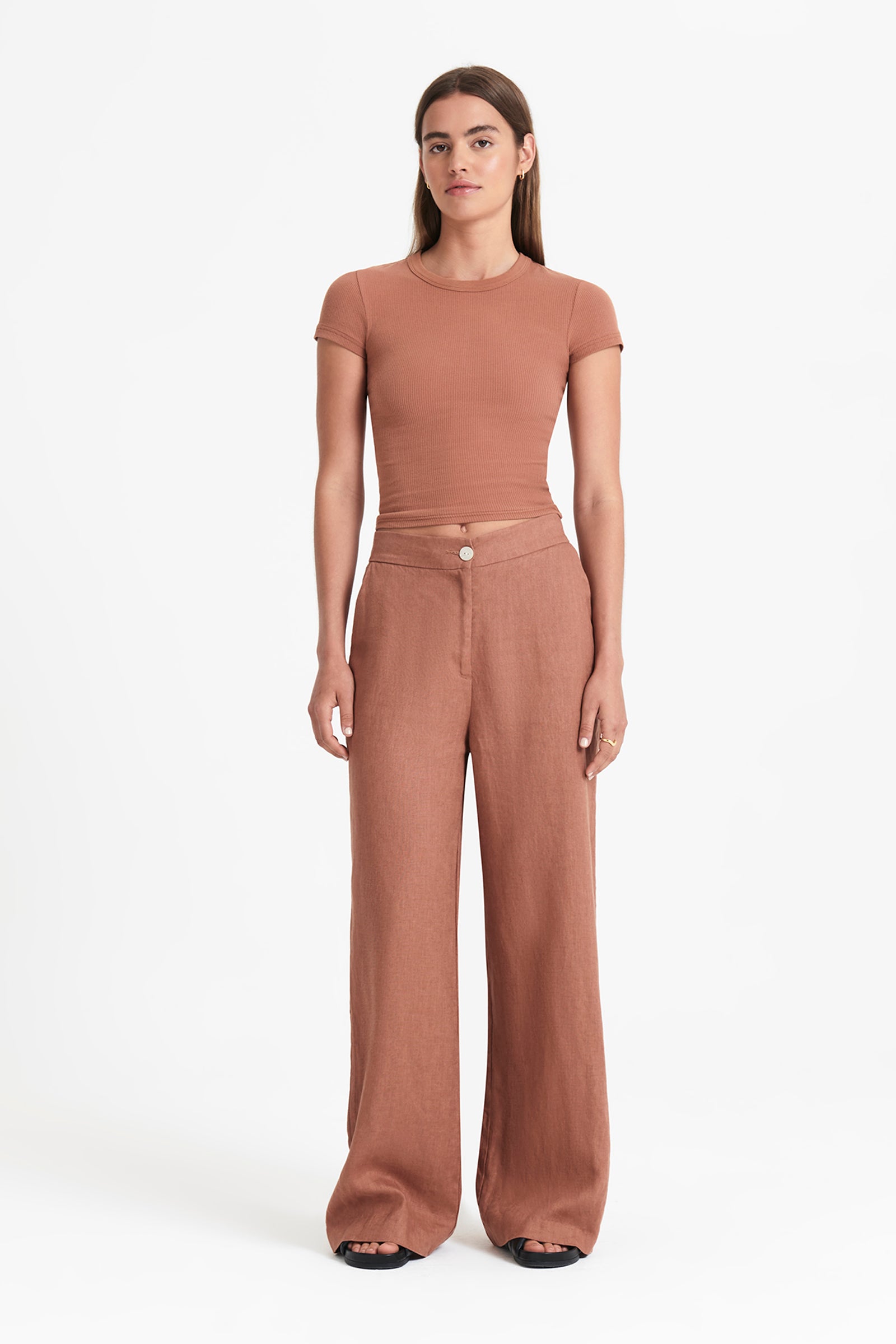 Nude Lucy Monroe Organic Rib Tee In Terracotta 
