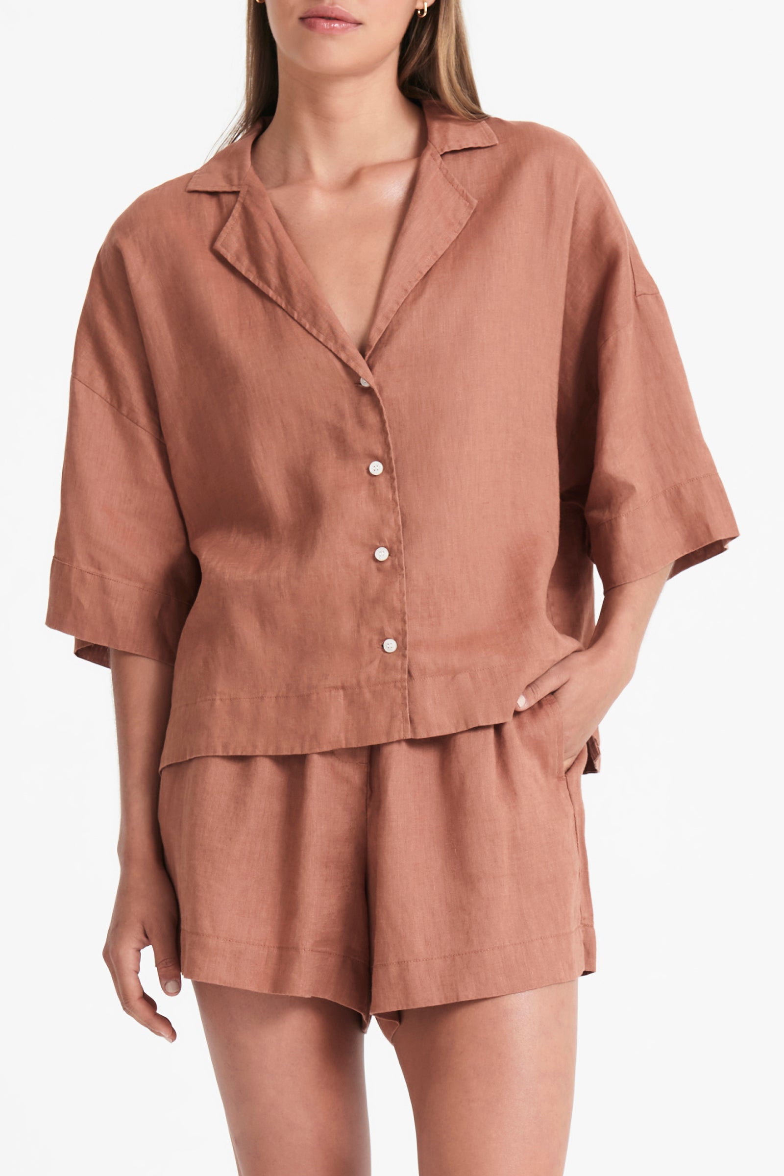 Nude Lucy Lounge Linen Shirt In Terracotta 