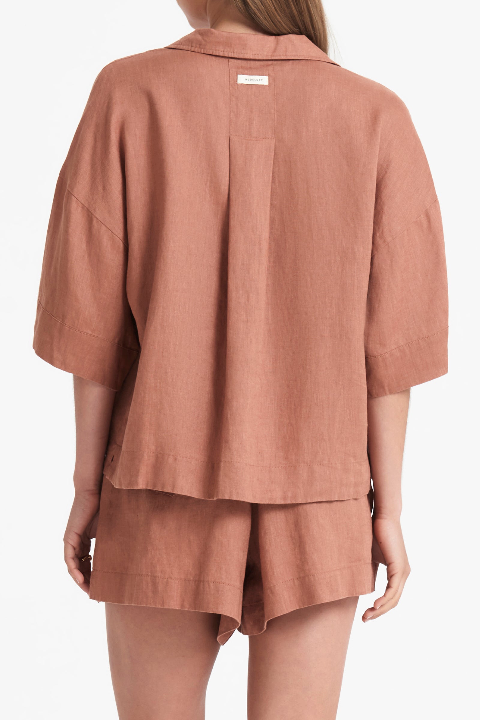 Nude Lucy Lounge Linen Shirt In Terracotta 