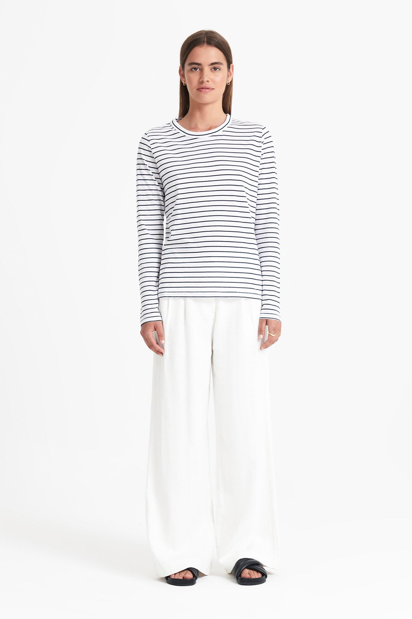 Nude Lucy Ava Organic Long Sleeve Tee Navy In Stripe 