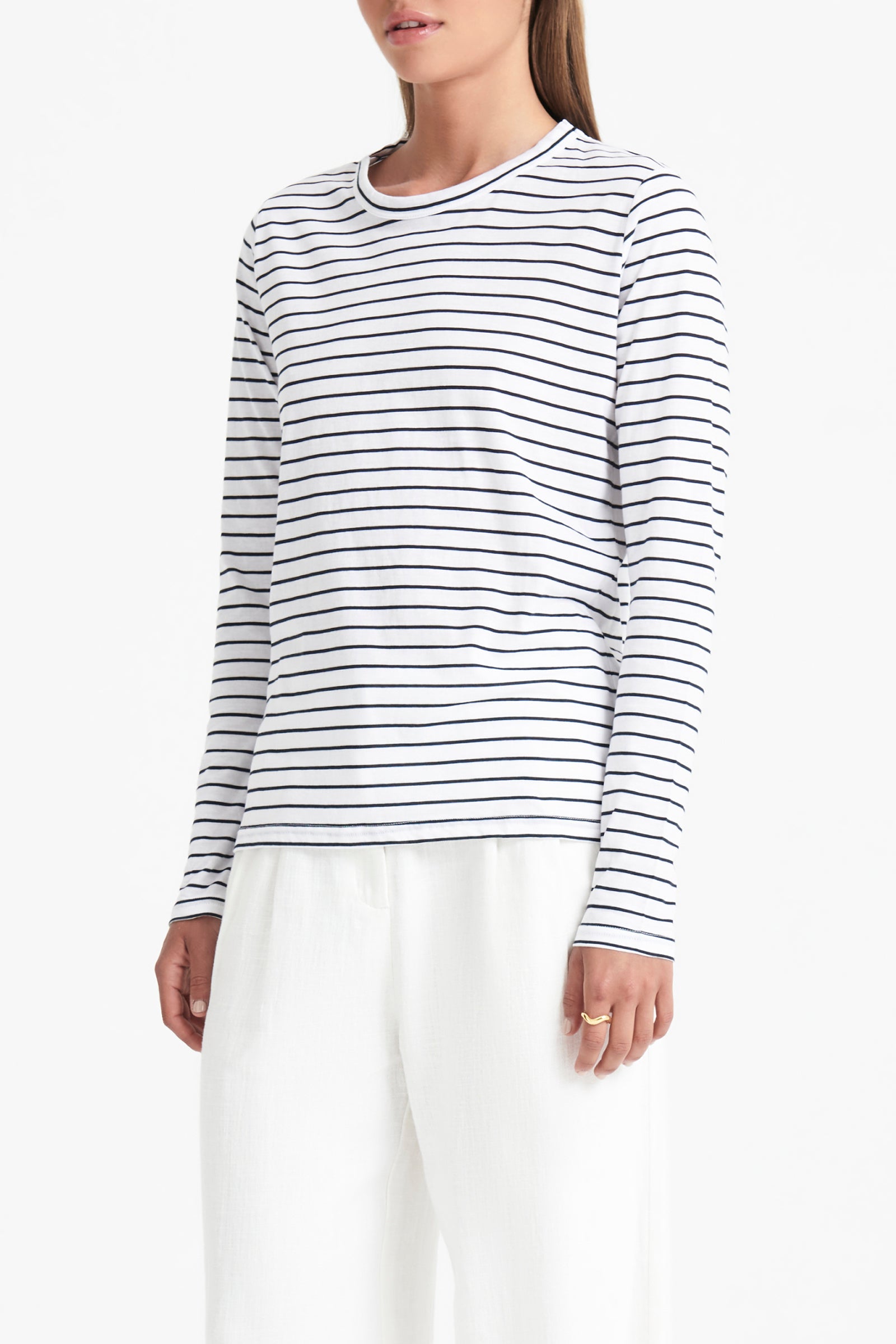 Nude Lucy Ava Organic Long Sleeve Tee Navy In Stripe 