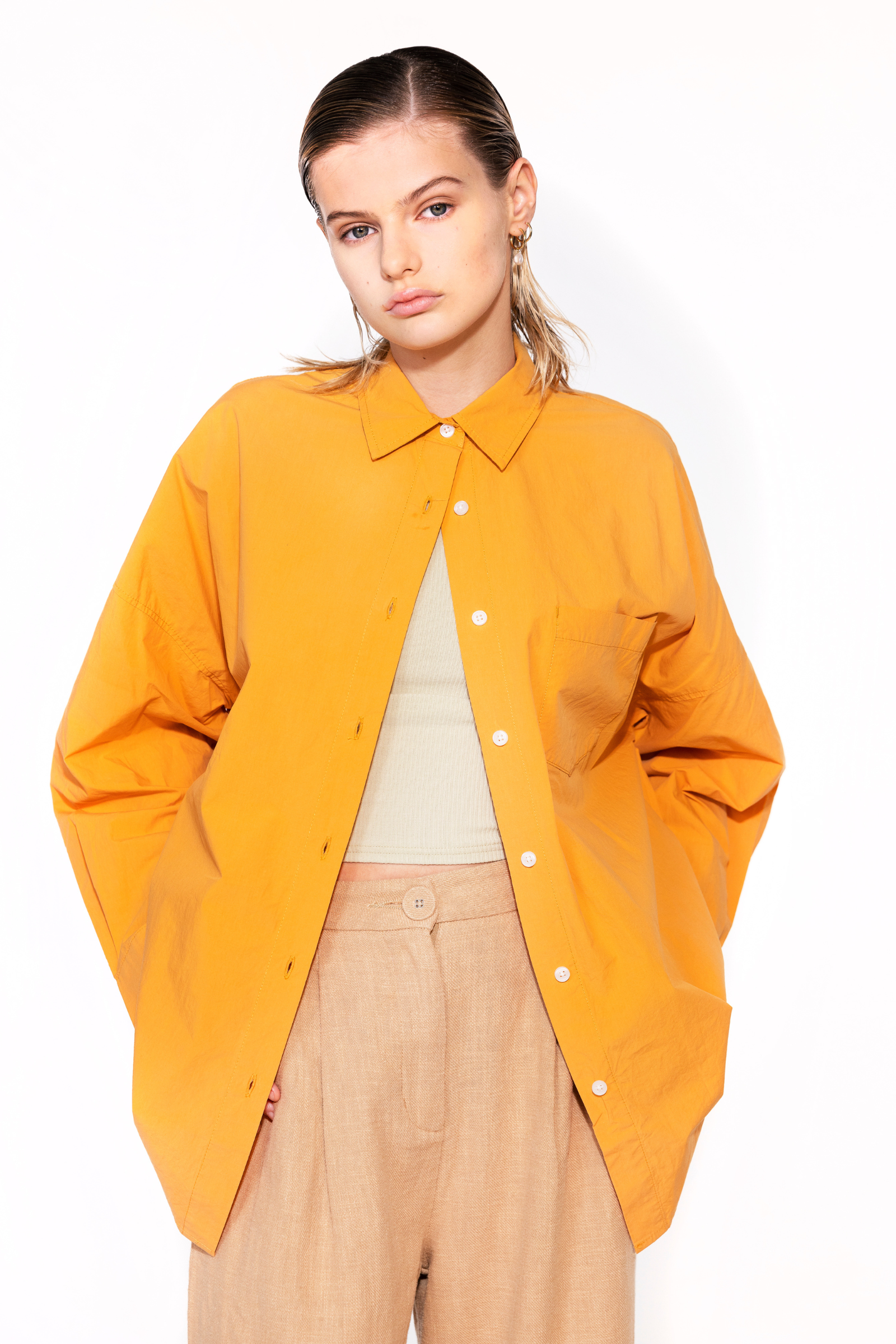 Nude Lucy Cruz Poplin Shirt In An Orange Mandarin Colour 