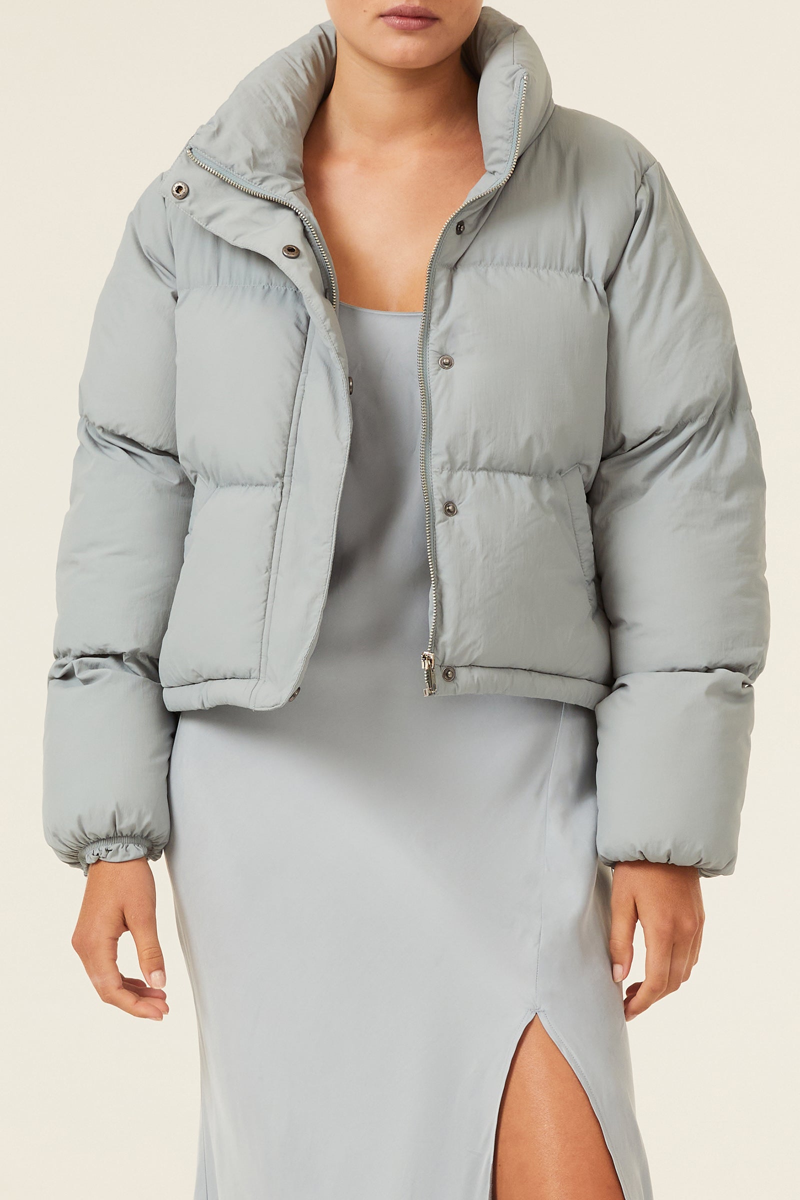 Nude Lucy Topher Puffer Jacket In A Green & Blue Toned Marine Colour 