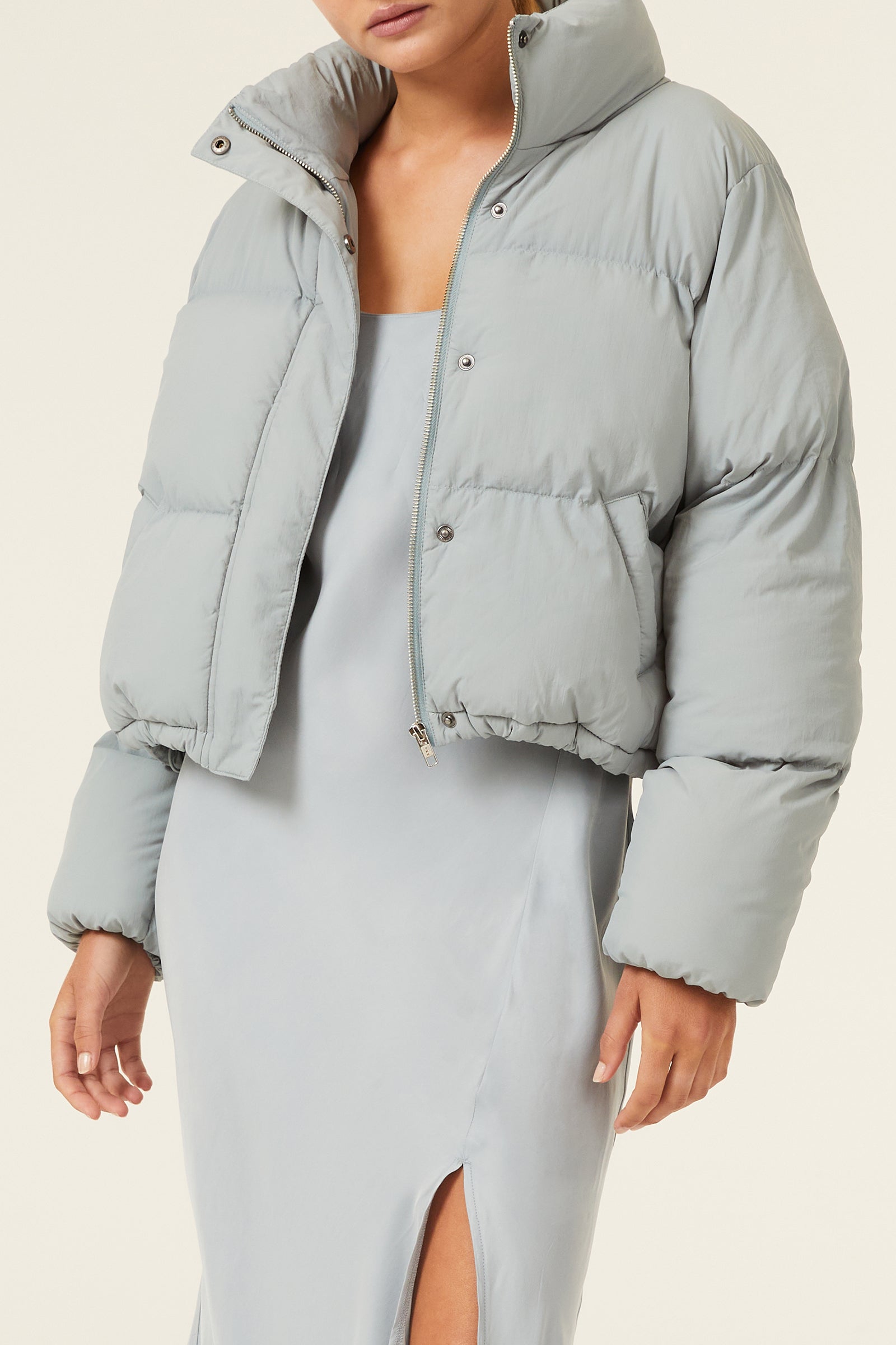 Nude Lucy Topher Puffer Jacket In A Green & Blue Toned Marine Colour 