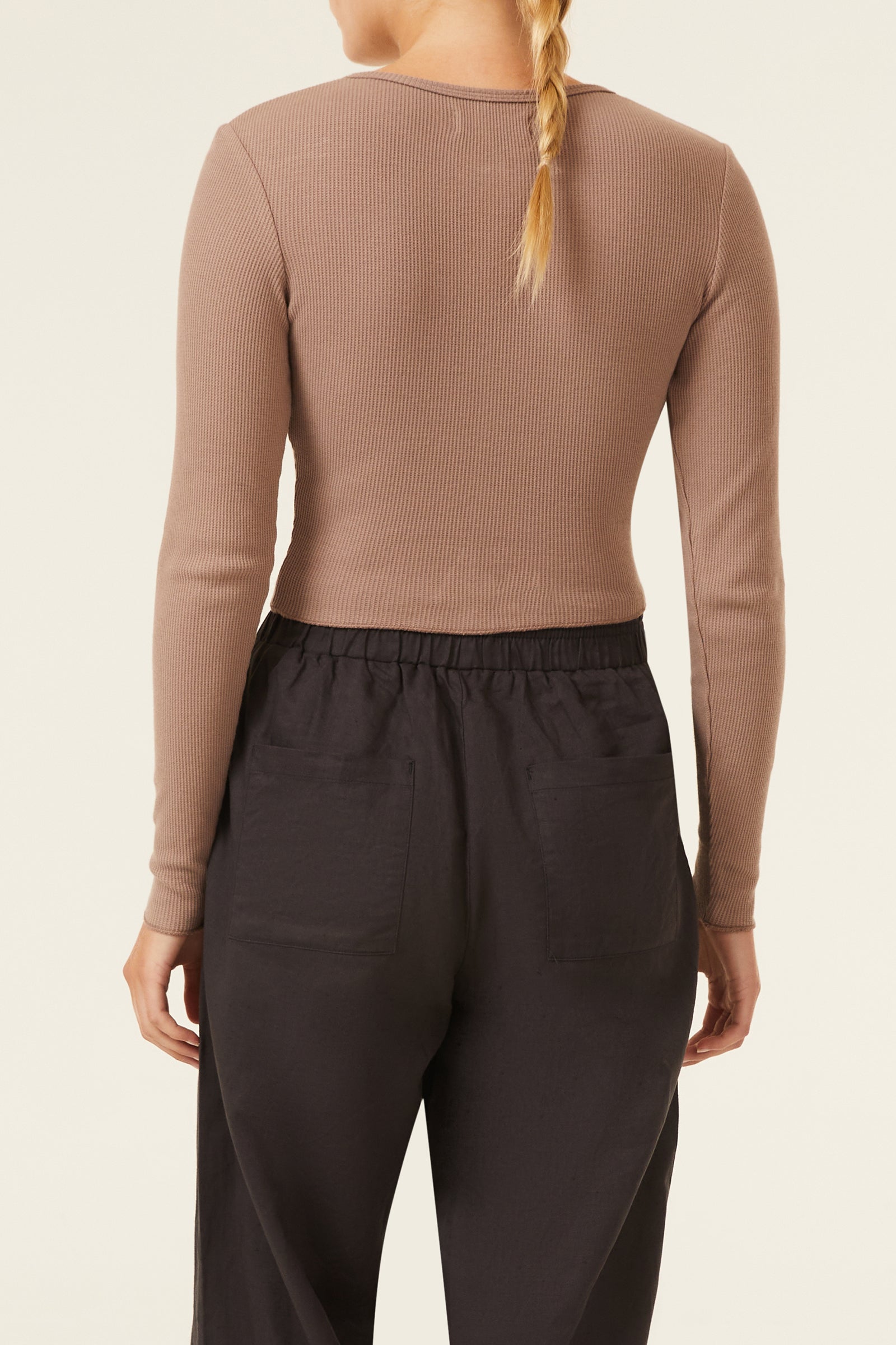 Nude Lucy Eden Button Front Waffle Tee In A Brown Carob Colour 