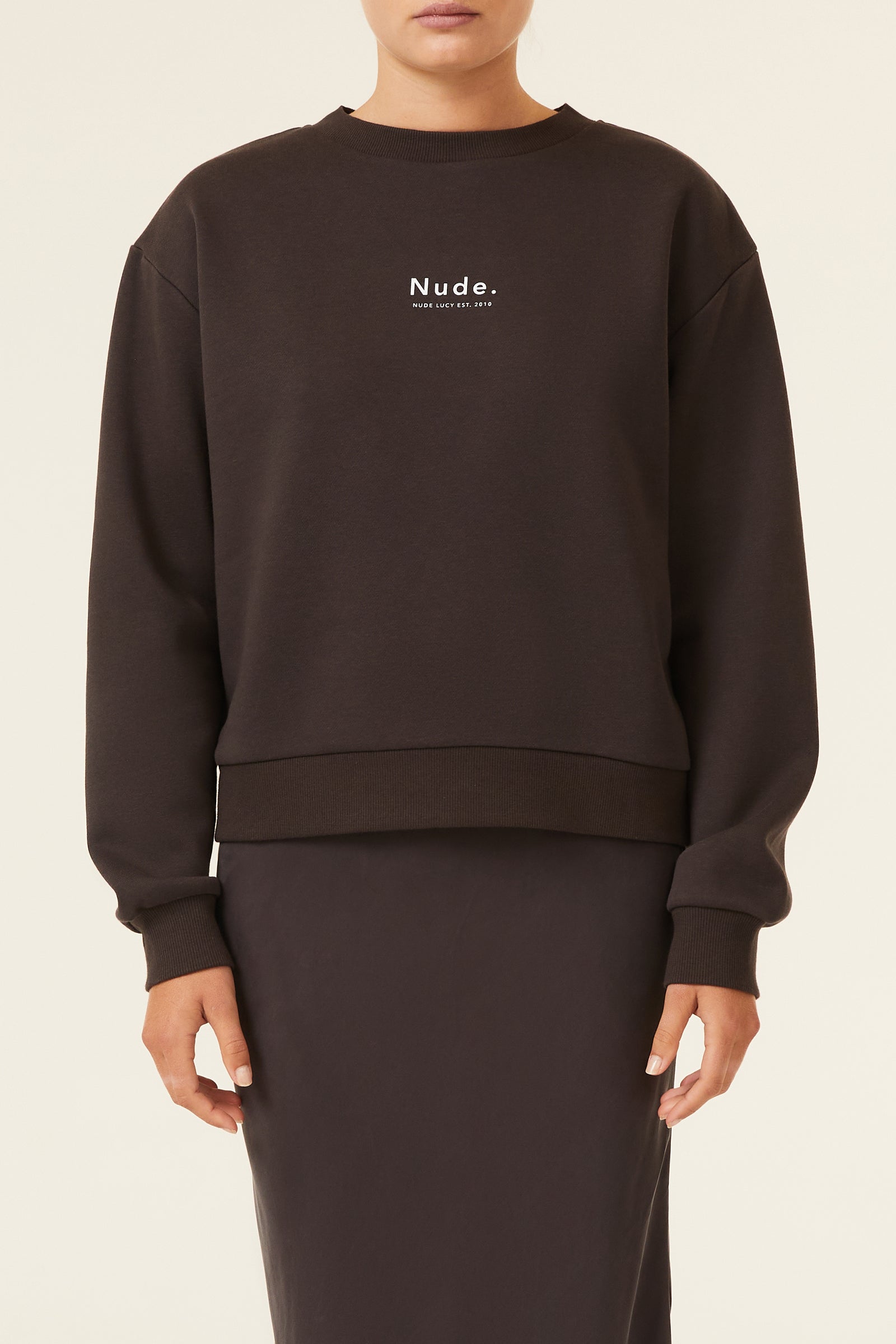 Nude Lucy Nude Heritage Sweat in a Dark Grey In a Brown Coal Colour
