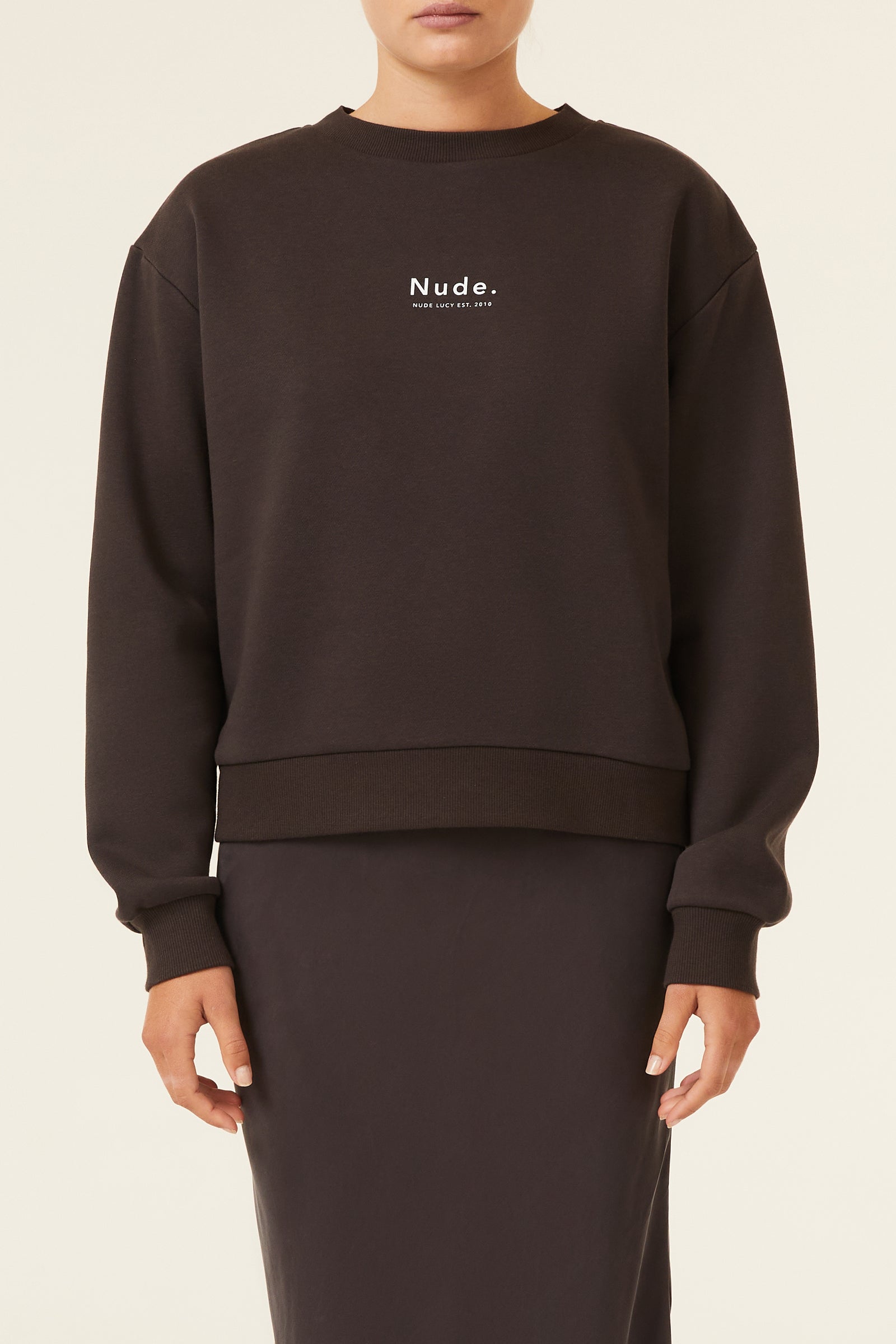 Nude Lucy Nude Heritage Sweat In A Dark Grey In A Brown Coal Colour 