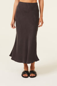Nude Lucy Harlow Cupro Midi Skirt in a Dark Grey In a Brown Coal Colour