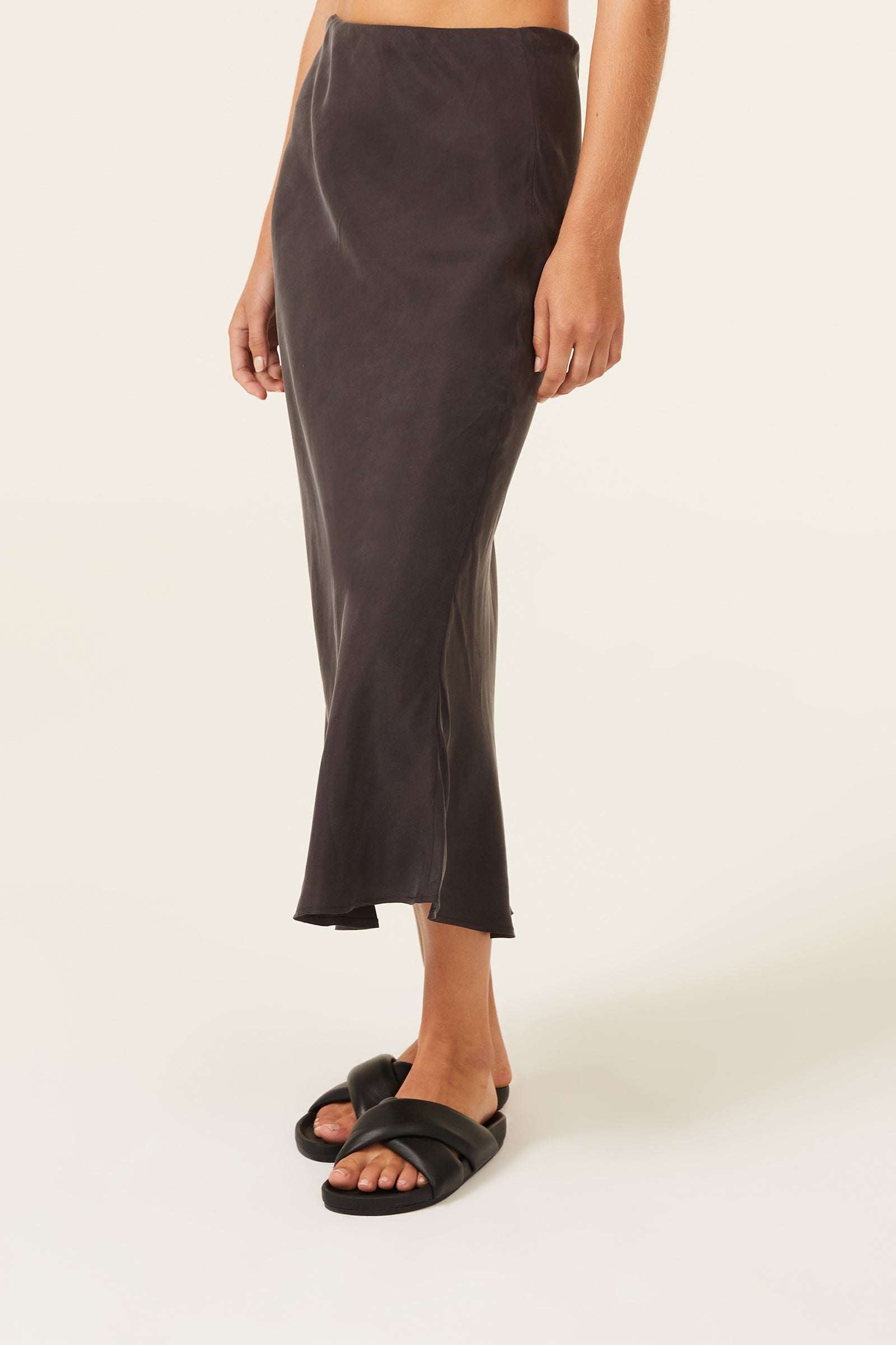 Nude Lucy Harlow Cupro Midi Skirt In A Dark Grey In A Brown Coal Colour 