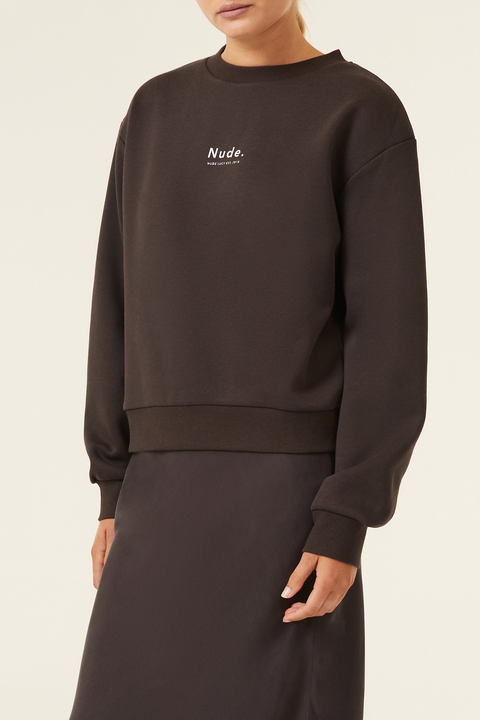 Nude Lucy Nude Heritage Sweat In A Dark Grey In A Brown Coal Colour 